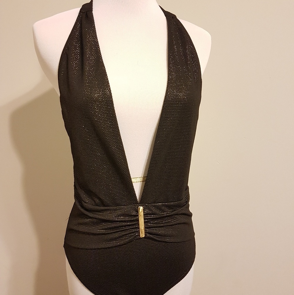 Black One Piece Halter/Backless Bikini Gem